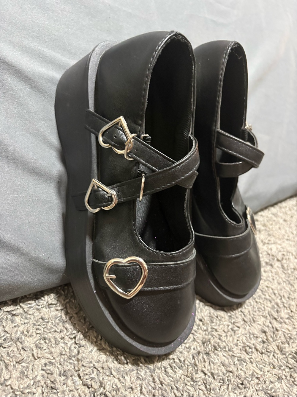 🖤Mary Jane Black Platform Shoes with Heart Buckles🖤 - Picture 5 of 5